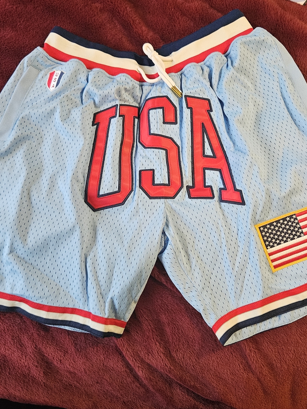 NWT Rings & Crwns Sold Out Country Pride Light Blue Mesh Athletic Shorts Size M